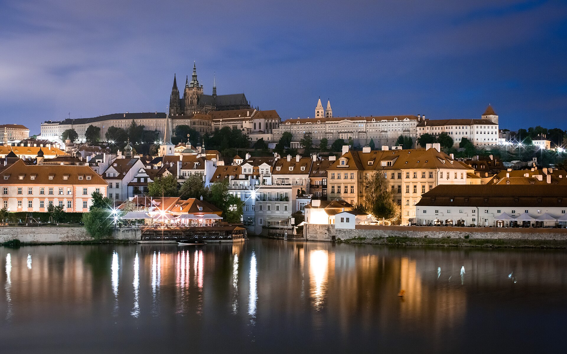 Prague Castle above the Vltava at night